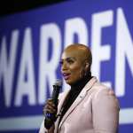 Rep. Ayanna Pressley speaks as a surrogate of Democratic presidential candidate Sen. Elizabeth Warren during a campaign event on Jan. 31, 2020, in Ames, Iowa.