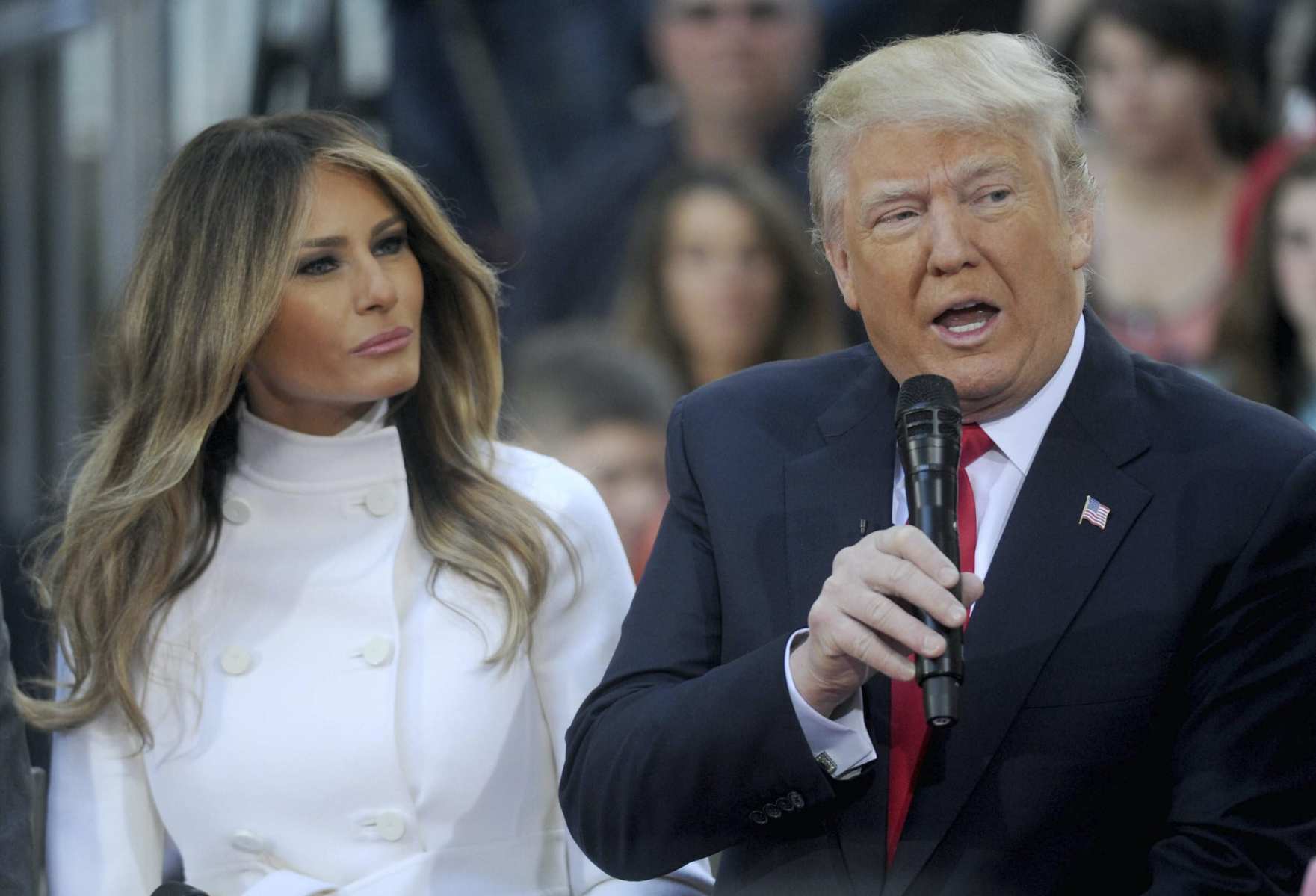 Melania and Donald Trump at a town hall.