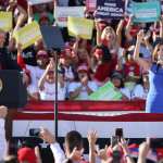 GOODYEAR, ARIZONA - OCTOBER 28: Sen. Martha McSally (R-AZ) (R) praises U.S. President Donald Trump during a campaign rally at Phoenix Goodyear Airport October 28, 2020 in Goodyear, Arizona. With less than a week until Election Day, Trump and his opponent, Democratic presidential nominee Joe Biden, are campaigning across the country. (Photo by Chip Somodevilla/Getty Images)