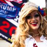 Lady Maga USA, a drag queen, at a rally in West Hollywood.