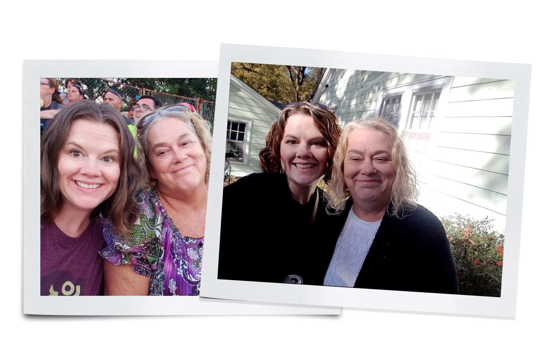 A composite photo of two photographs of a mother and daughter