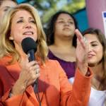 Wendy Davis gives a speech at a rally.