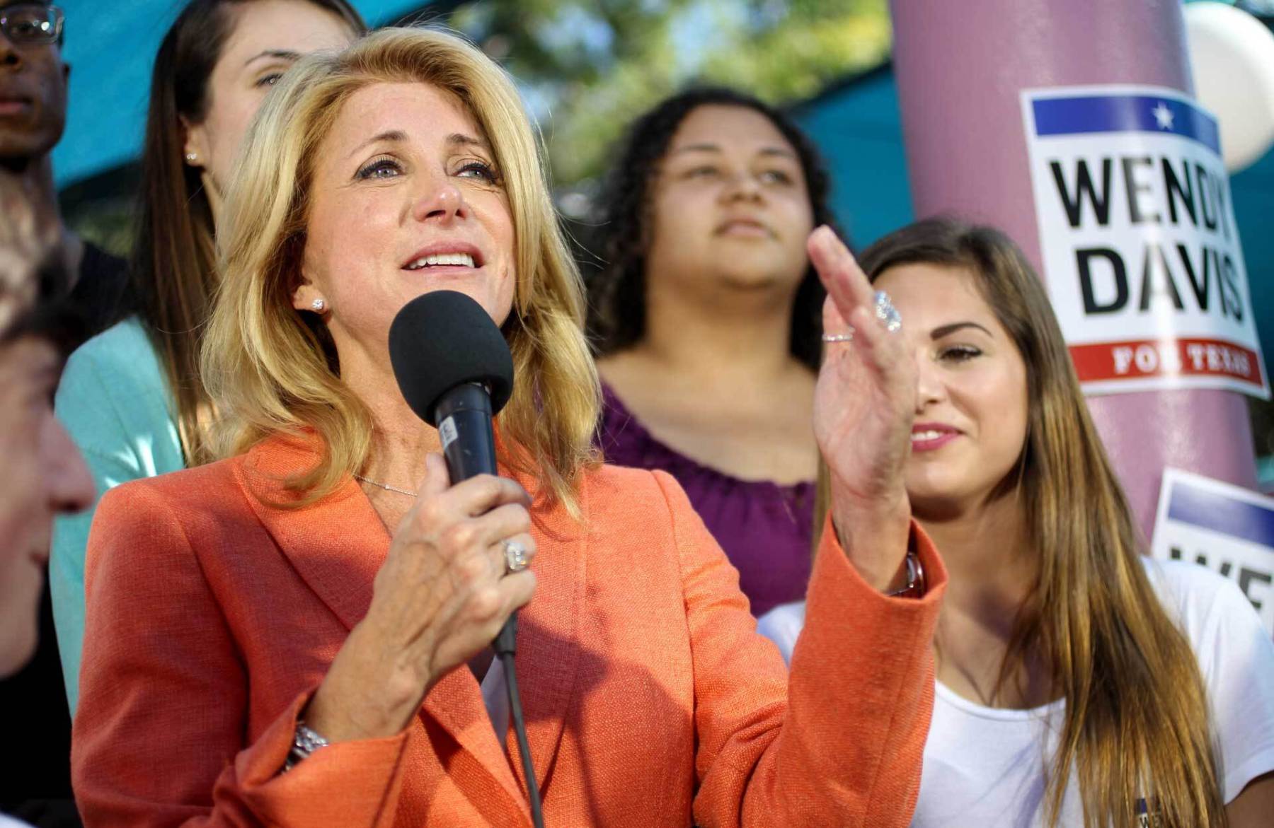 Wendy Davis gives a speech at a rally.