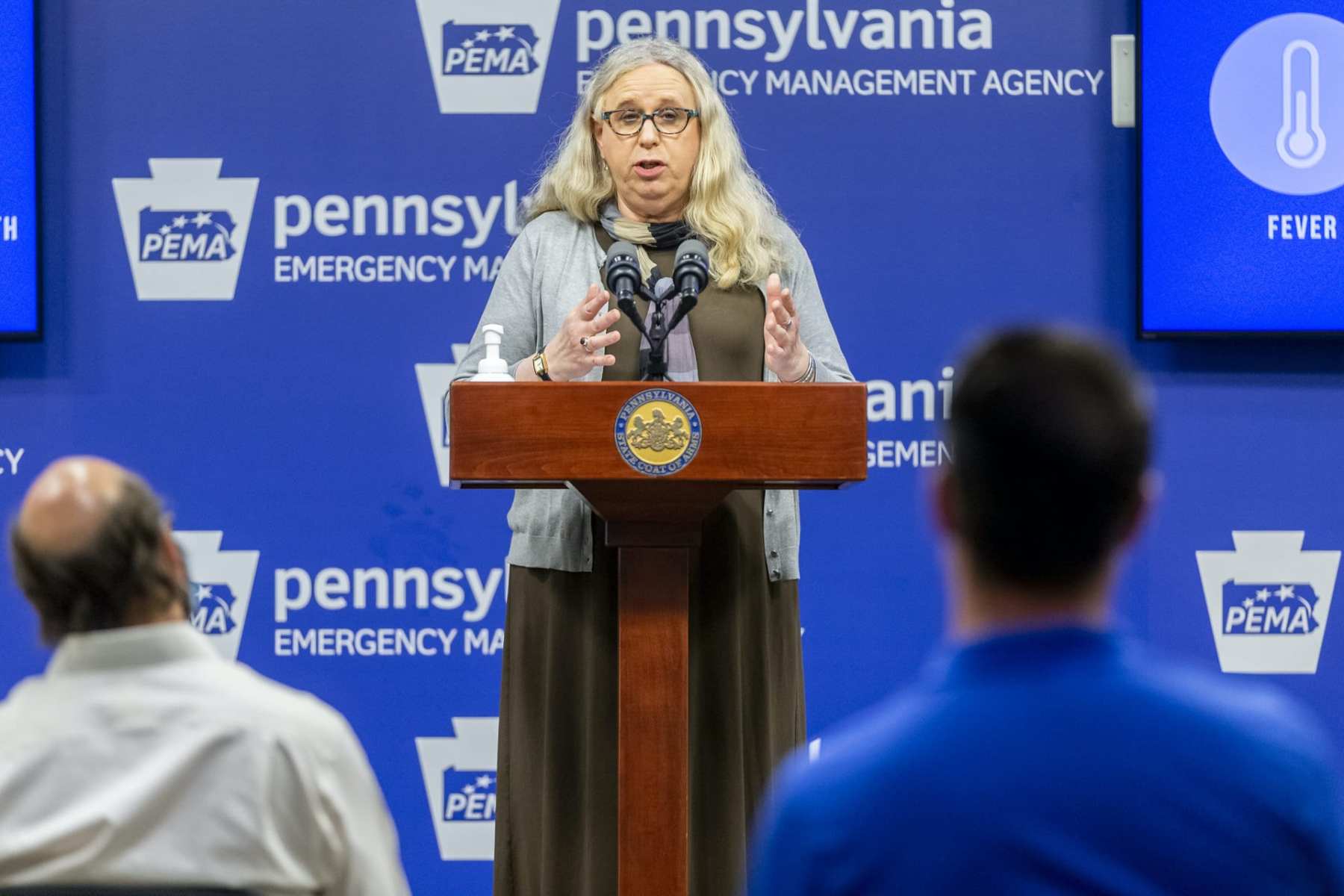 Dr. Rachel Levine speaking at a podium.