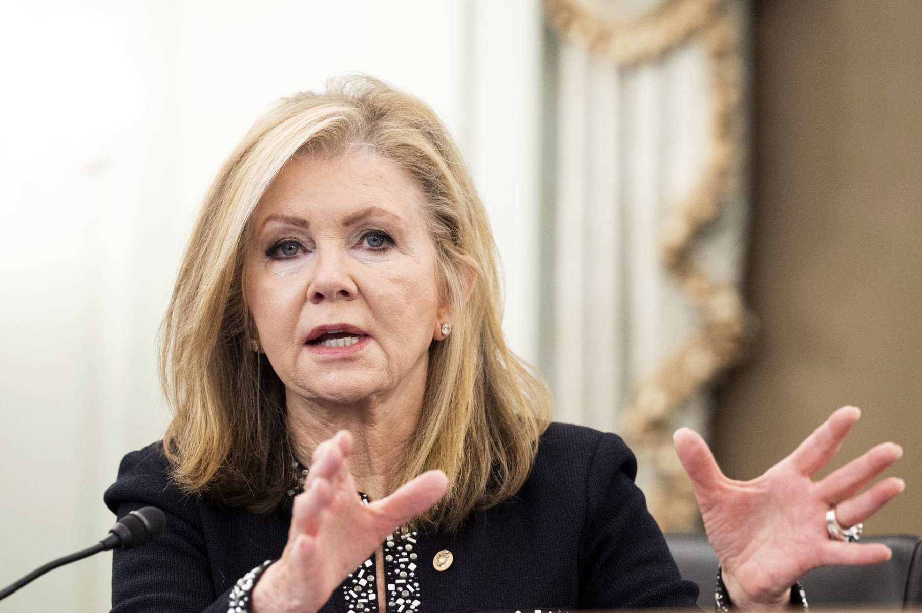 U.S. Senator Marsha Blackburn speaking at a senate hearing.