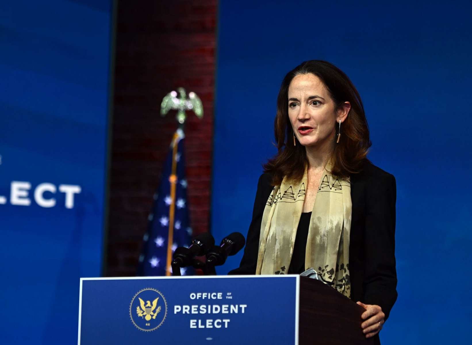 Nominated Director of National Intelligence Avril Haines speaking at a podium.