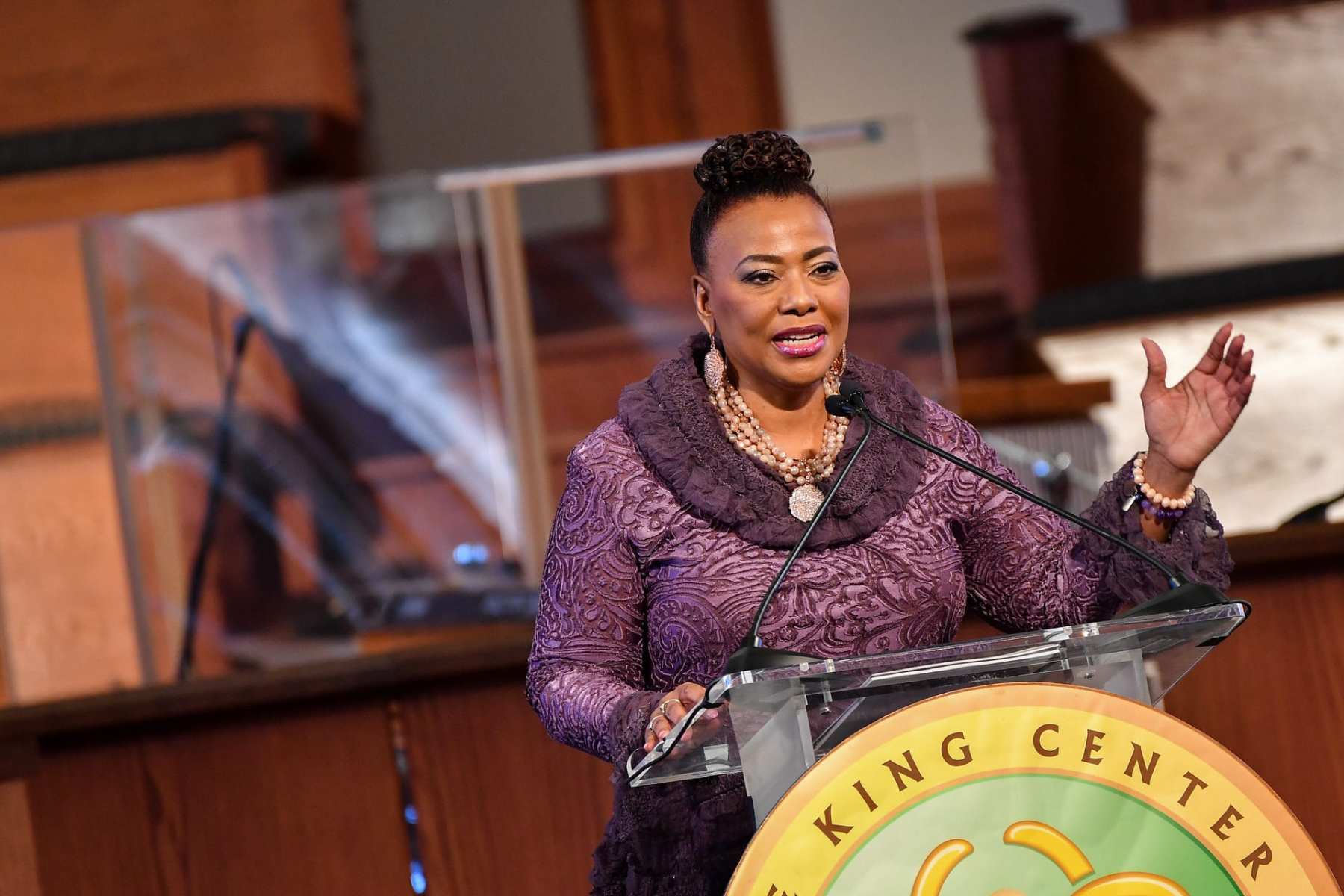 Bernice King speaks in Atlanta at a King holiday observance