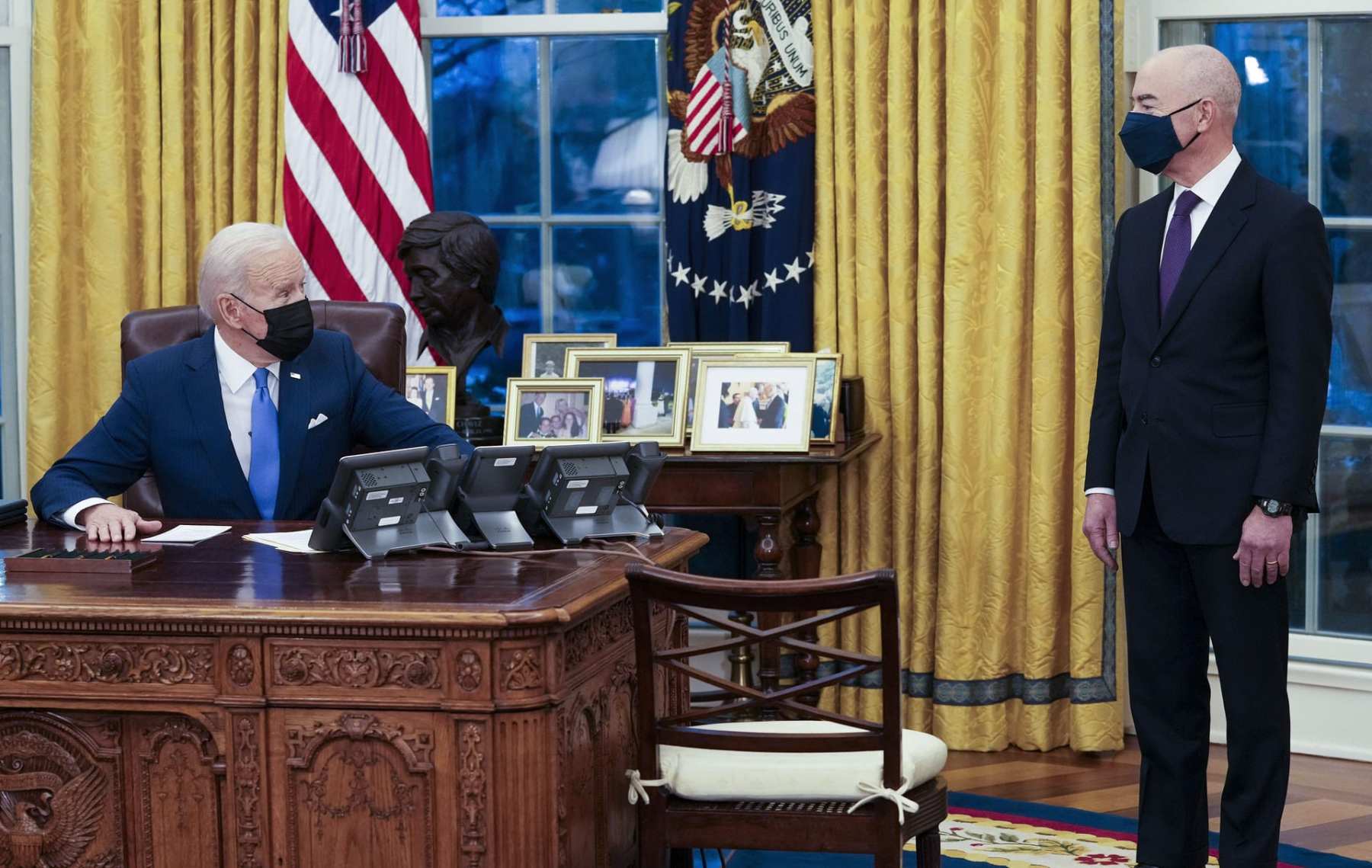 Biden speaks to DHS Secretary Mayorkas in the Oval Office