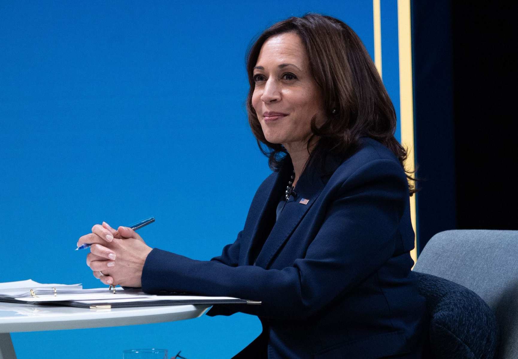 Vice President Kamala Harris hosts a listening session in February 2021.