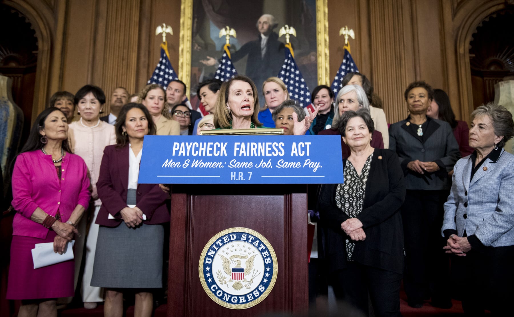 Speaker of the House Nancy Pelosi, D-Calif., speaks during the Democratic Womens Caucus press conference.