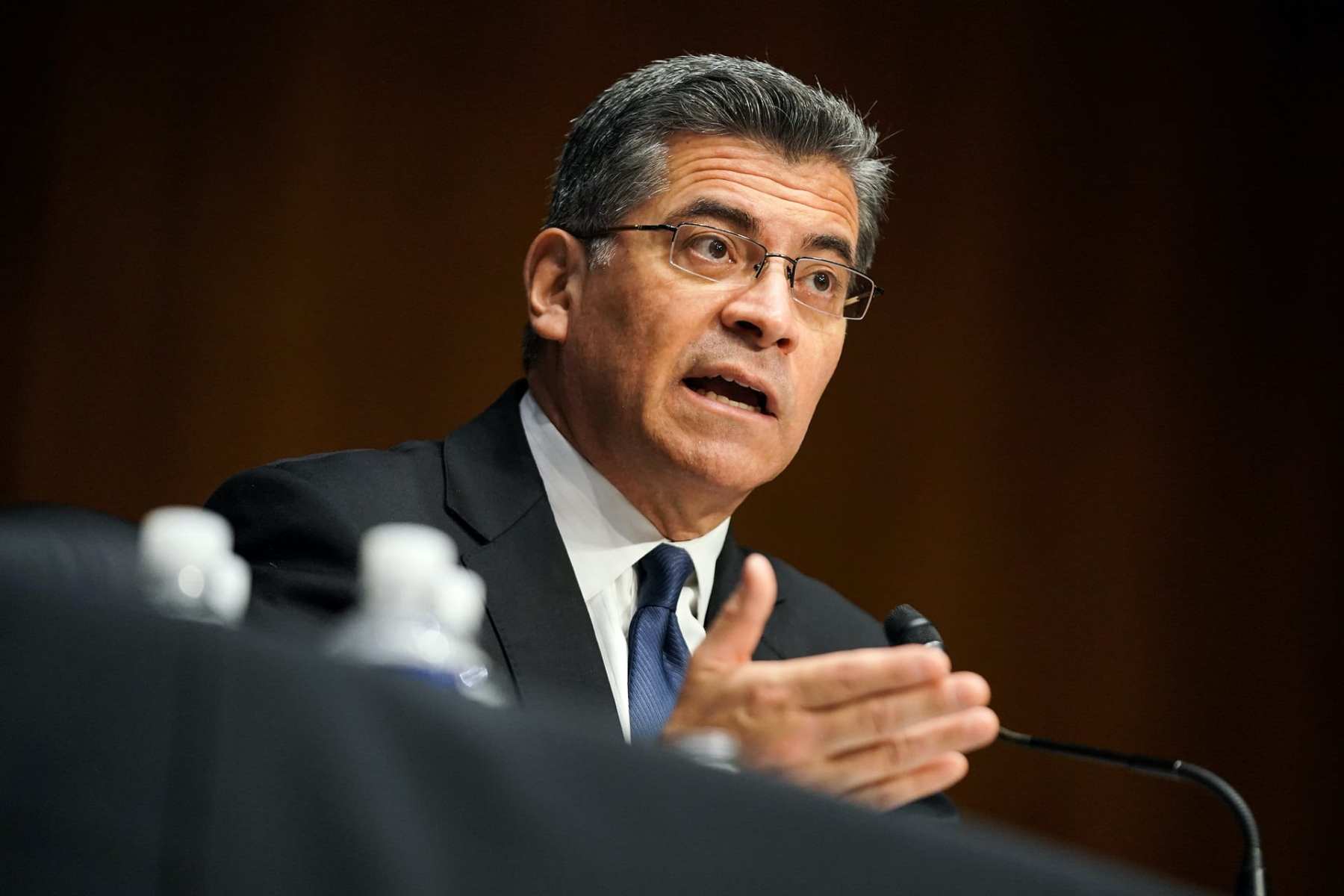 Xavier Becerra speaking to a Senate committee.