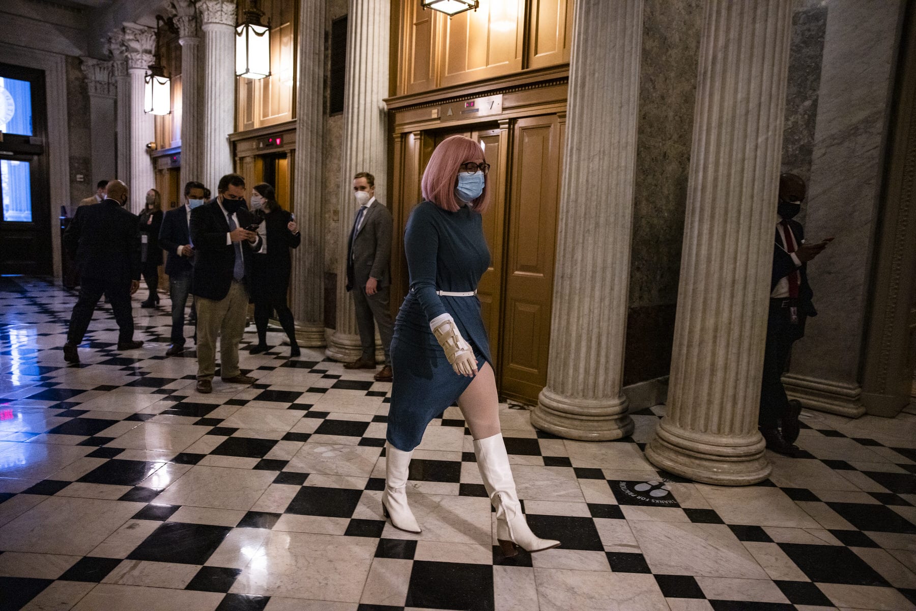 Sen. Kyrsten Sinema (R-AZ) heads to the Senate floor at the US Capitol building.