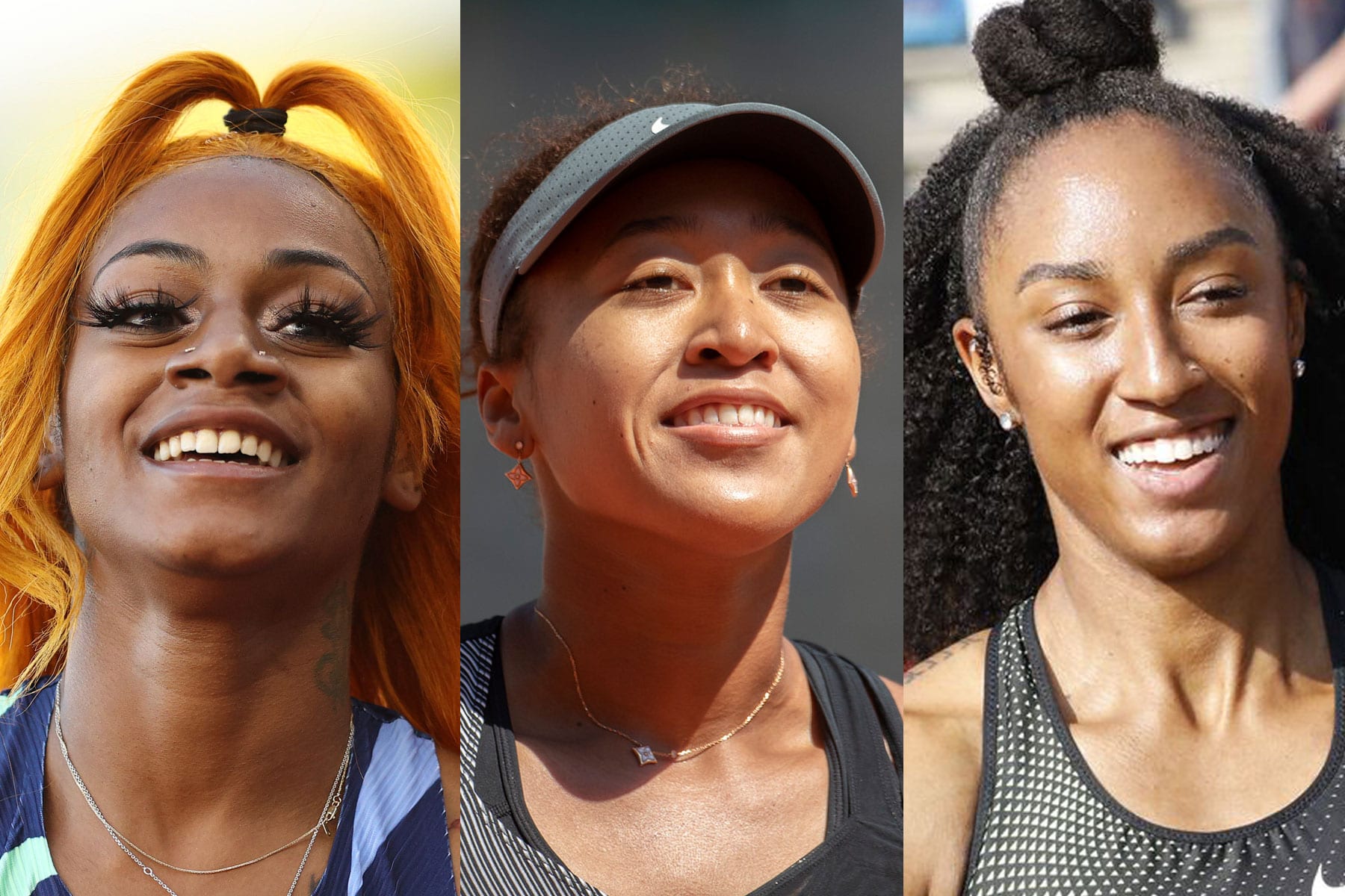 A triptych of Sha-Carri Richardson, Naomi Osaka, and Brianna McNeal.