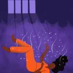 An image of a imprisoned woman sinking in water in her jail cell.