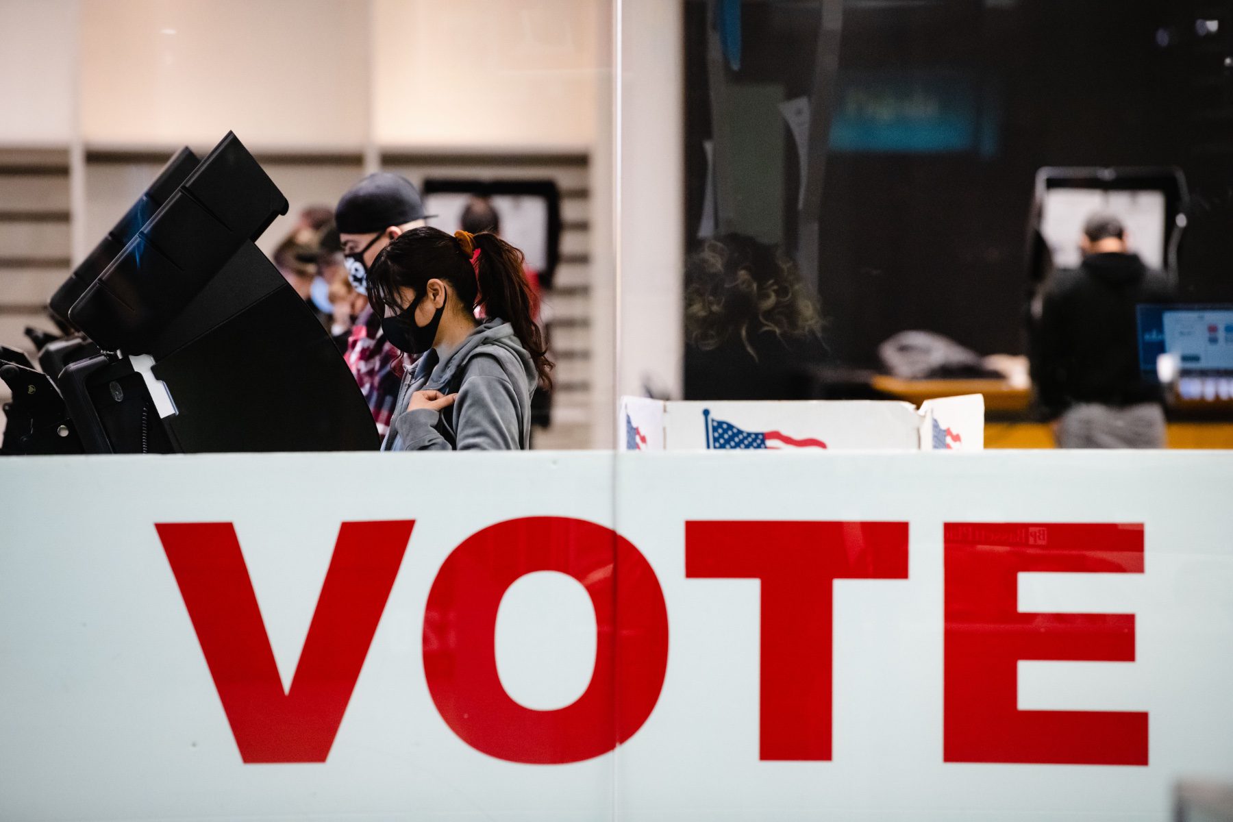 A woman casts her ballot in the 2020 general election in El Paso, Texas.