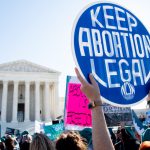 Pro-choice activists supporting legal access to abortion protest during a demonstration outside the US Supreme Court.