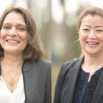 Shama Haider and Ellen Park smile while posing for a portrait.