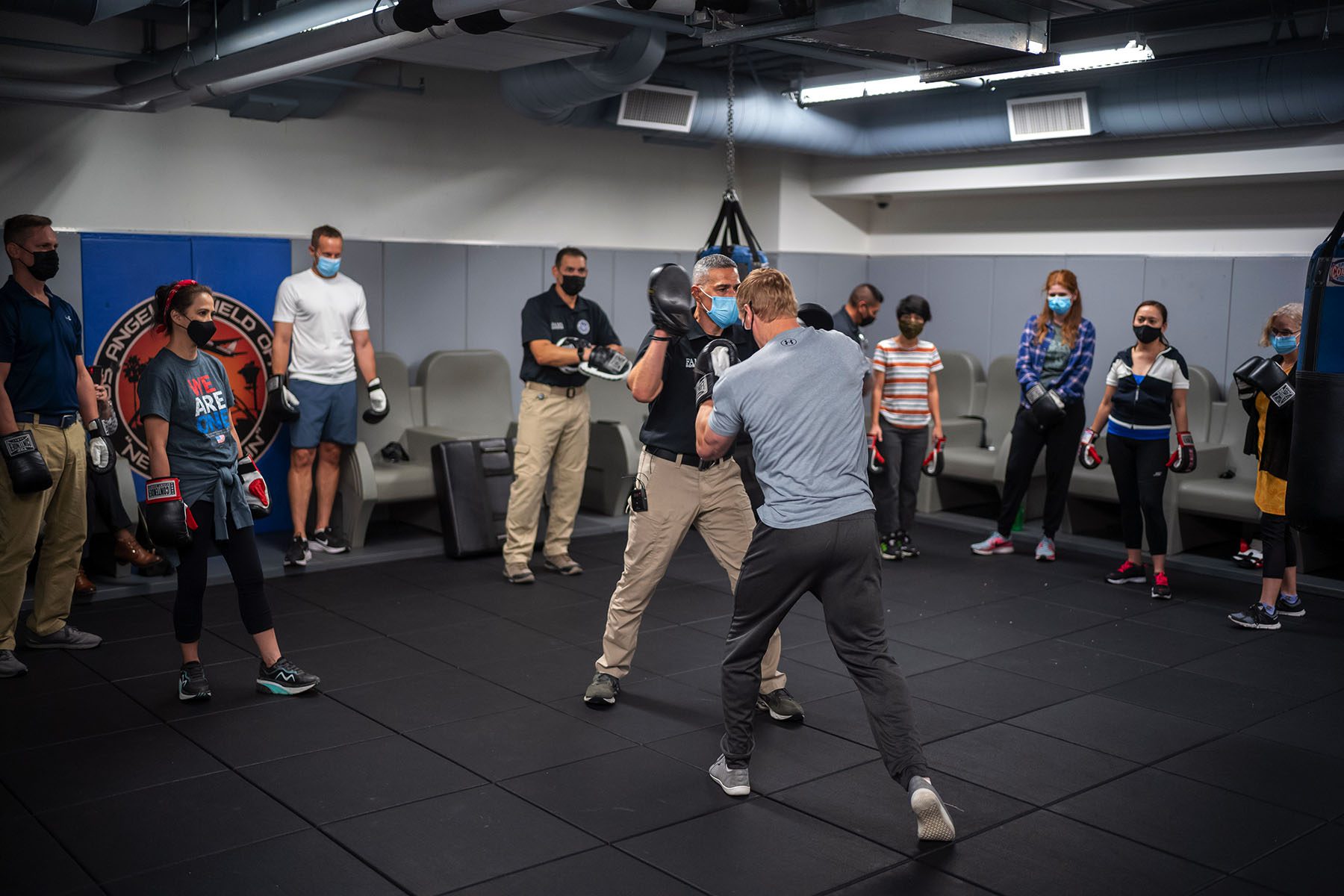 Federal Air Marshals teach self defense to aircrew members in Los Angeles.