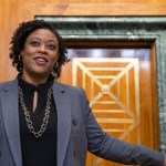 Shalanda Young arrives at a hearing on Capitol Hill.