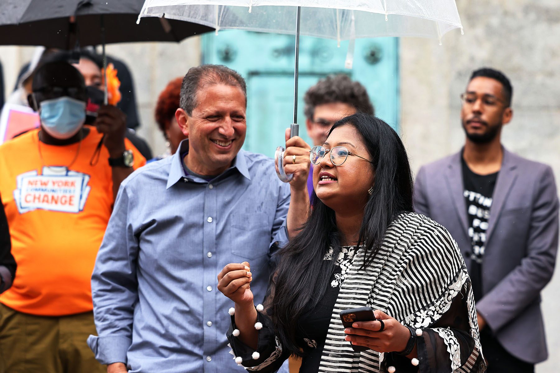 Shahana Hanif speaks during a rally.