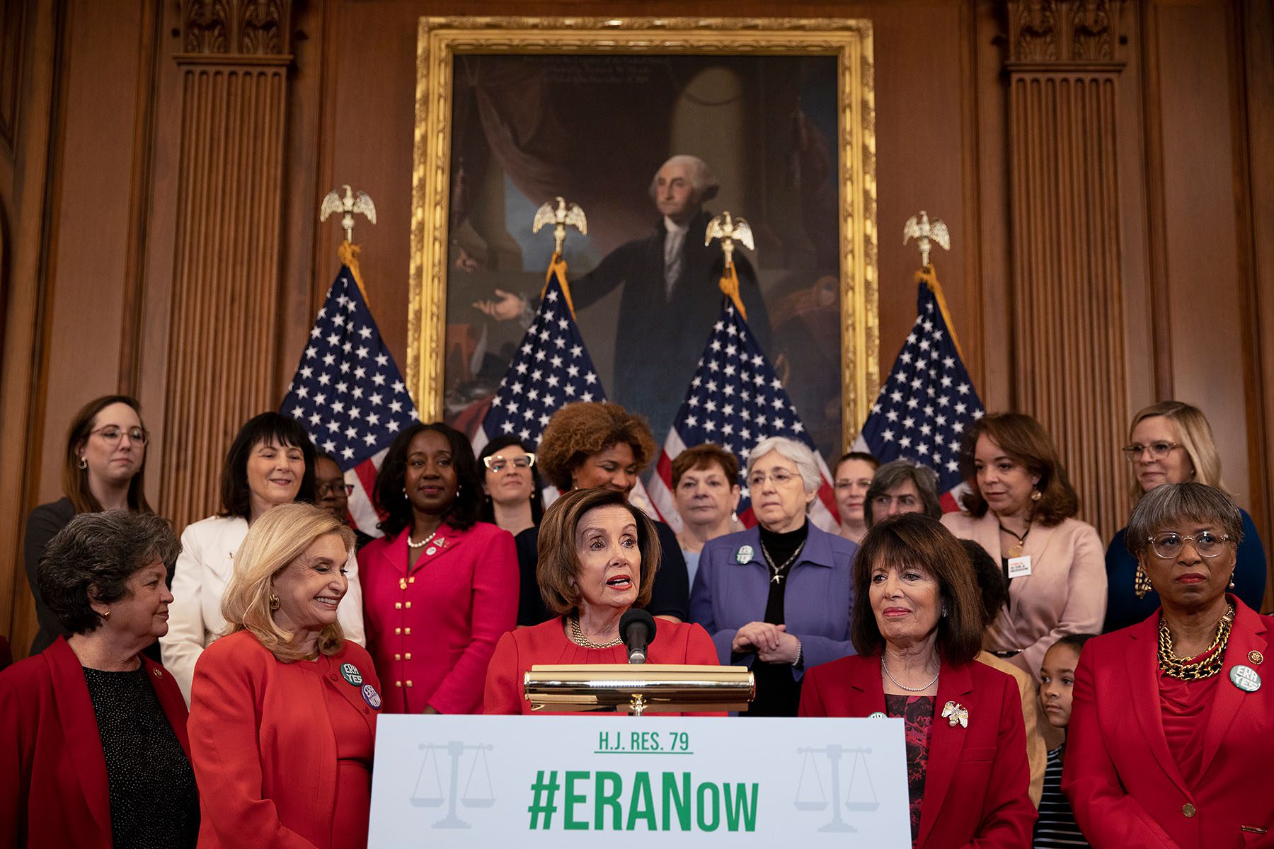 Speaker Pelosi and the Women's Caucus speak to the media