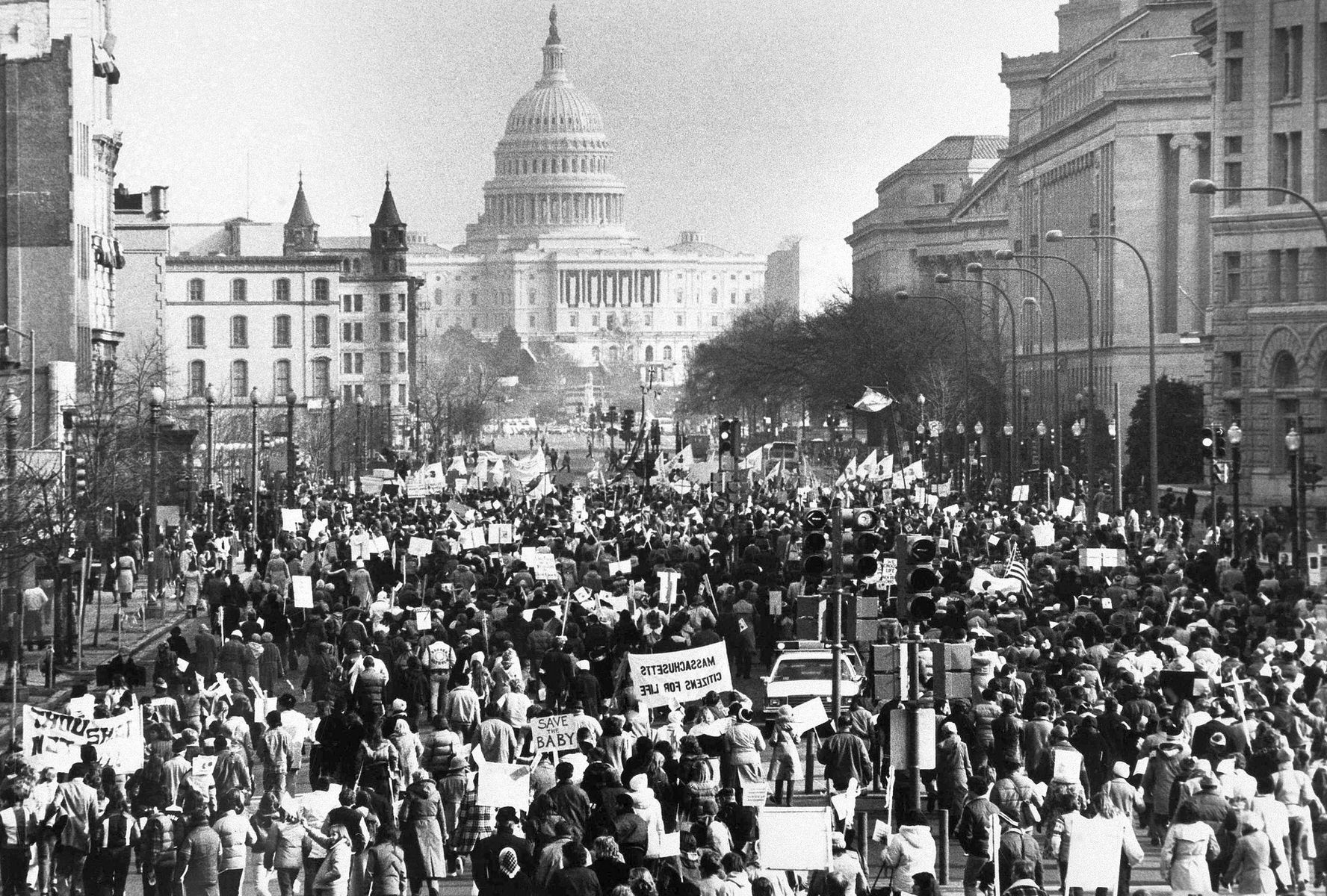 Thousands of marchers protesting Roe fill Pennsylvania Avenue in front of the Capitol