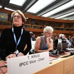 IPCC vice chairs Thelma Krug and Ko Barrett attend a session at the United Nations.