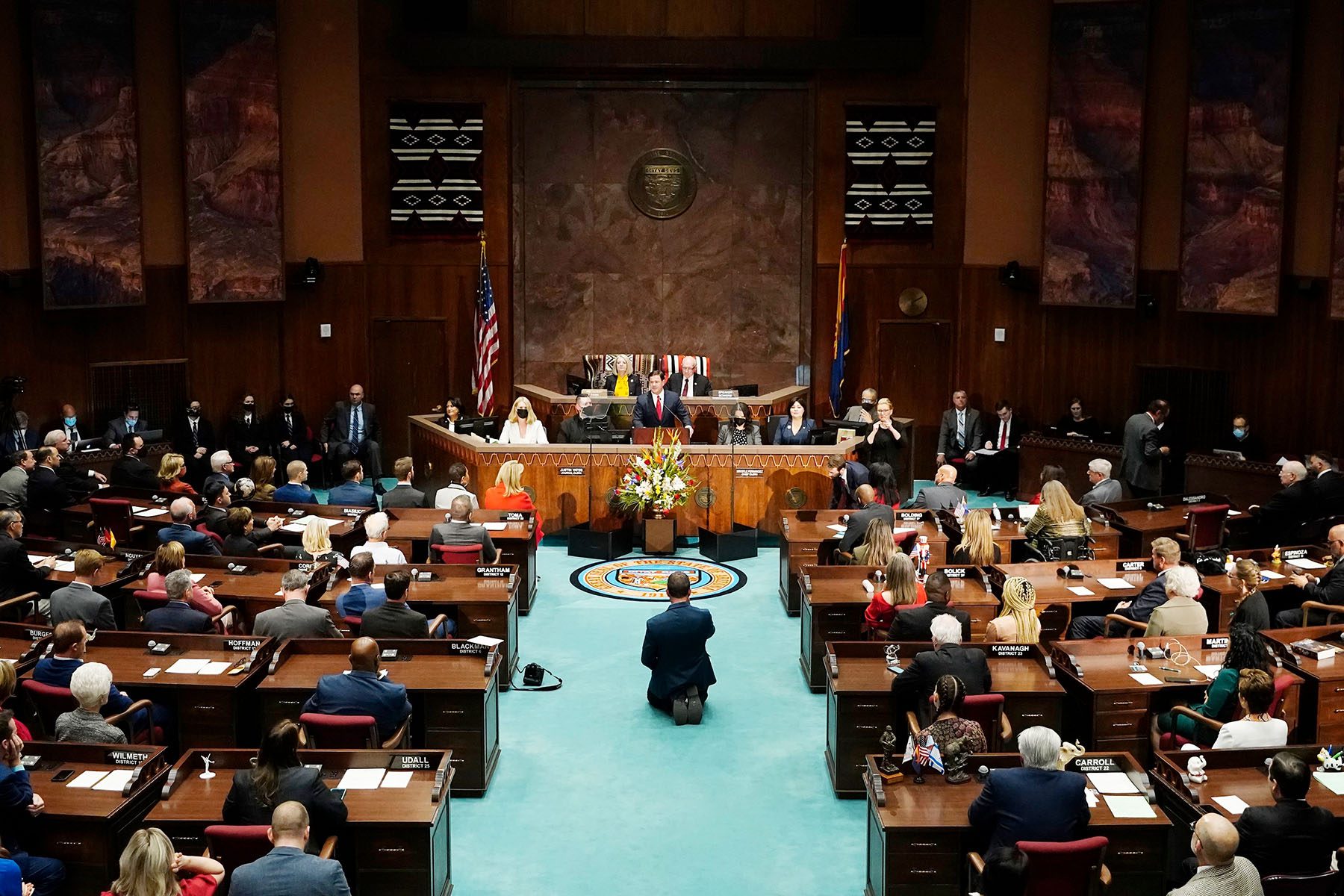 Gov. Doug Ducey gives his state of the state address at the Arizona Capitol.