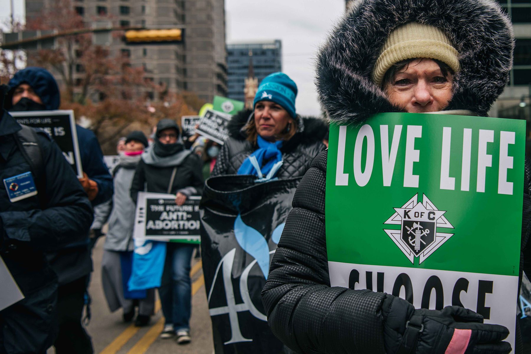 Anti-abortion demonstrators march during the "Right To Life" rally.