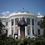 Joe Biden delivers remarks in front of the White House.