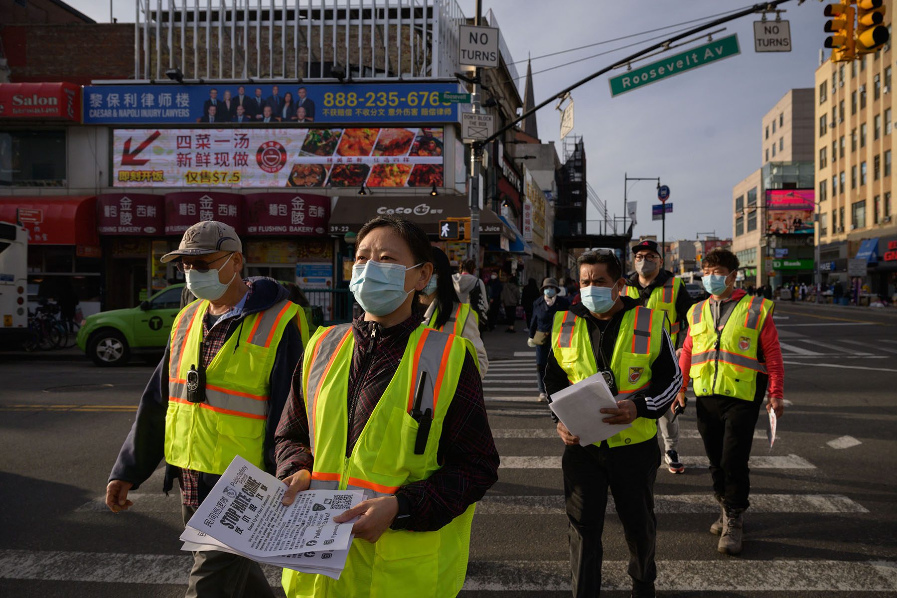 Members of the Public Safety Patrol, a volunteer anti-hate crime group, patrol in Queens.