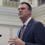 Oklahoma Gov. Kevin Stitt delivers a speech.