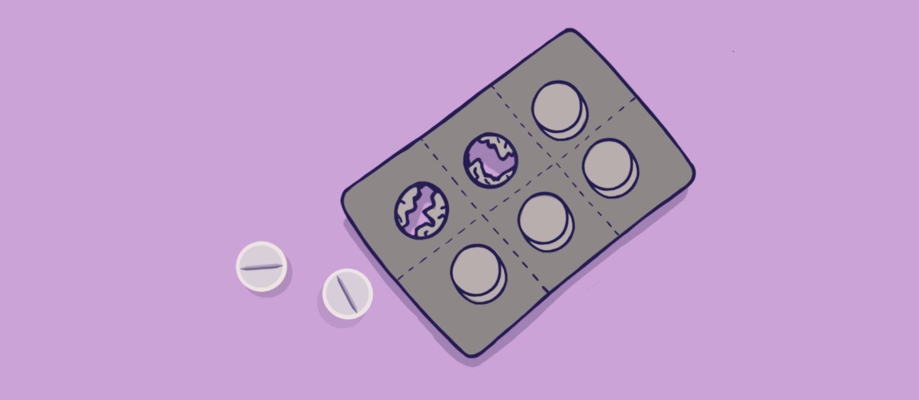 An illustration of a packet of pills with two missing
