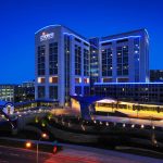 A view of Children's Medical Center in the evening