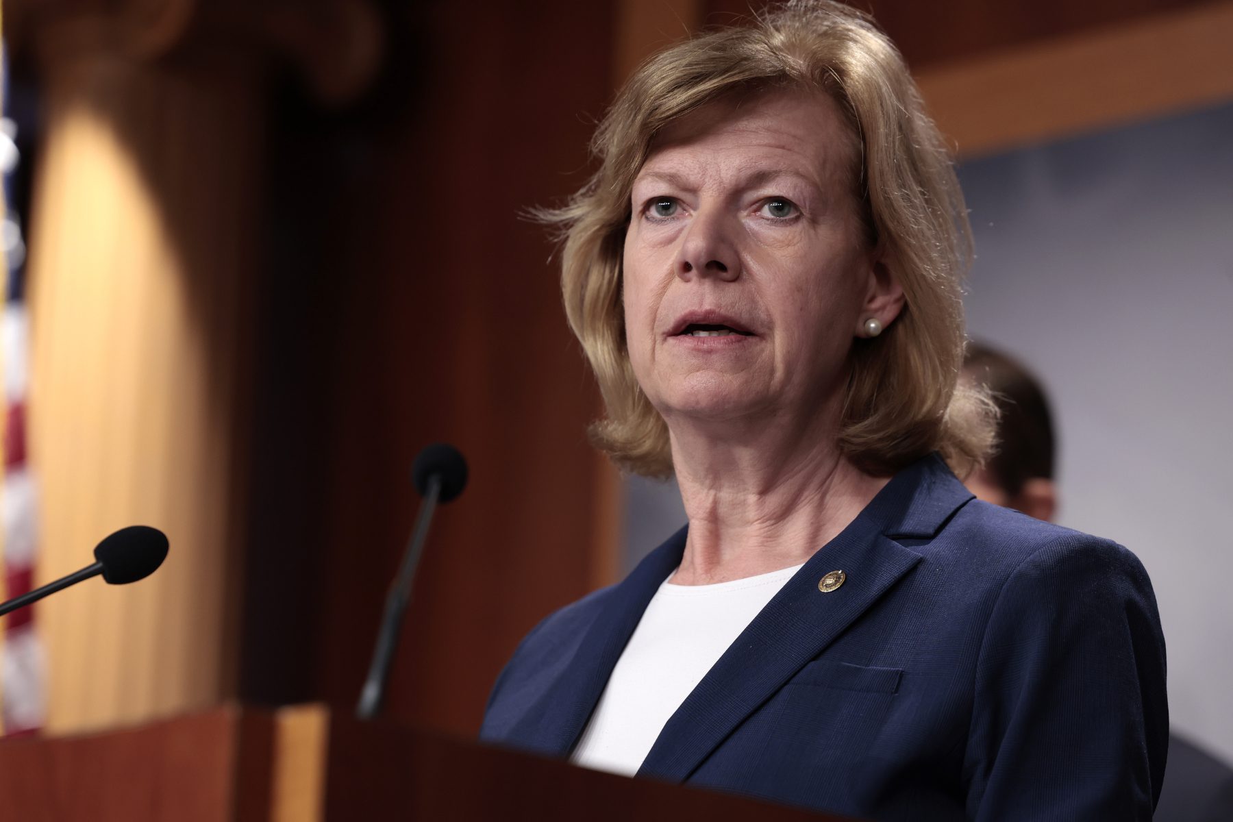 Senator Tammy Baldwin of Wisconsin in a blue suit