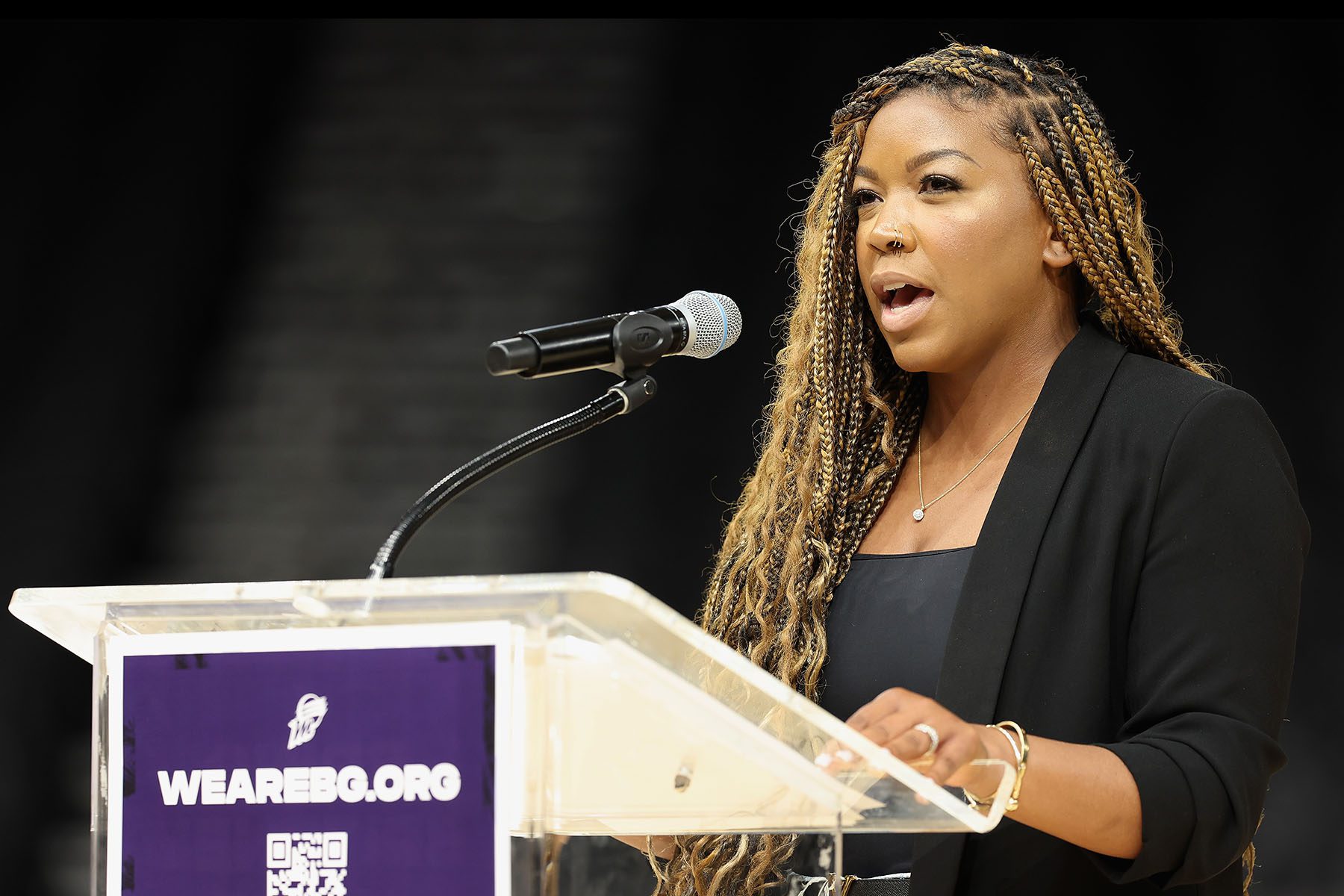 Cherelle Griner speaks during a rally to support the release of Britney Griner.