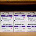 Boxes of the drug mifepristone line a shelf at an Alabama abortion clinic.