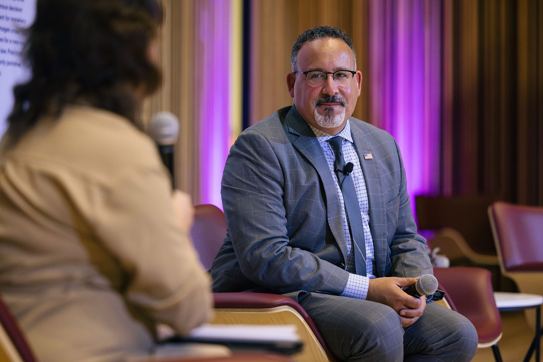 Miguel Cardona is interviewed at the "50 Years of Title IX" 19th Summit event.