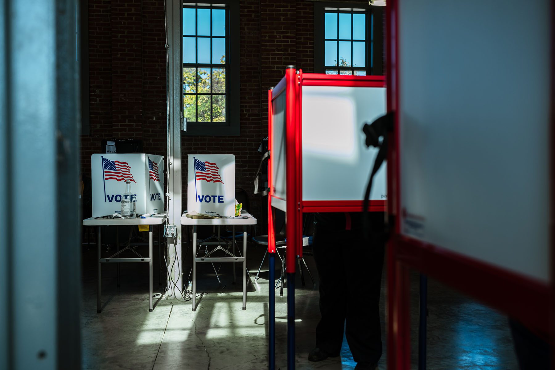 Voting booths are set up at the Kentucky Center for African American Heritage.