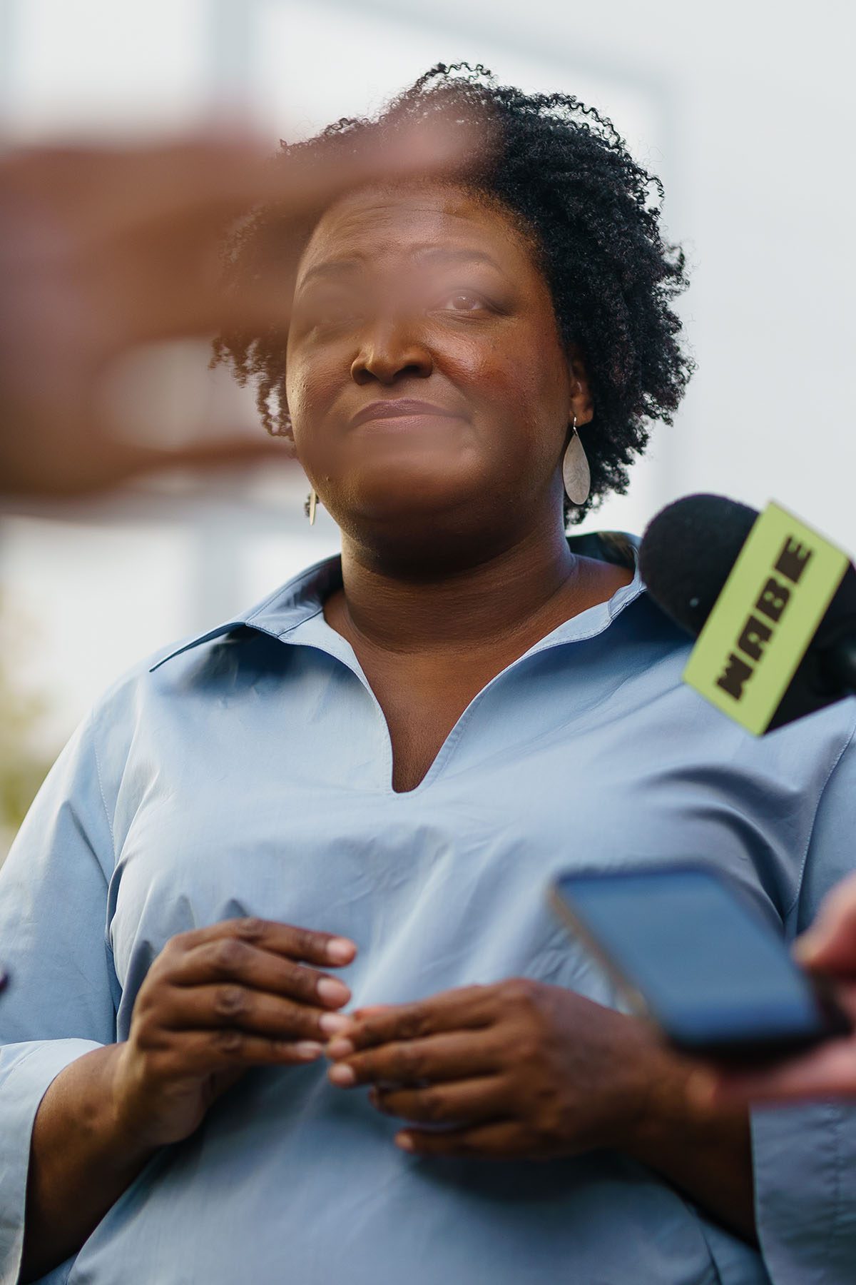 Stacey Abrams speaks to the media.