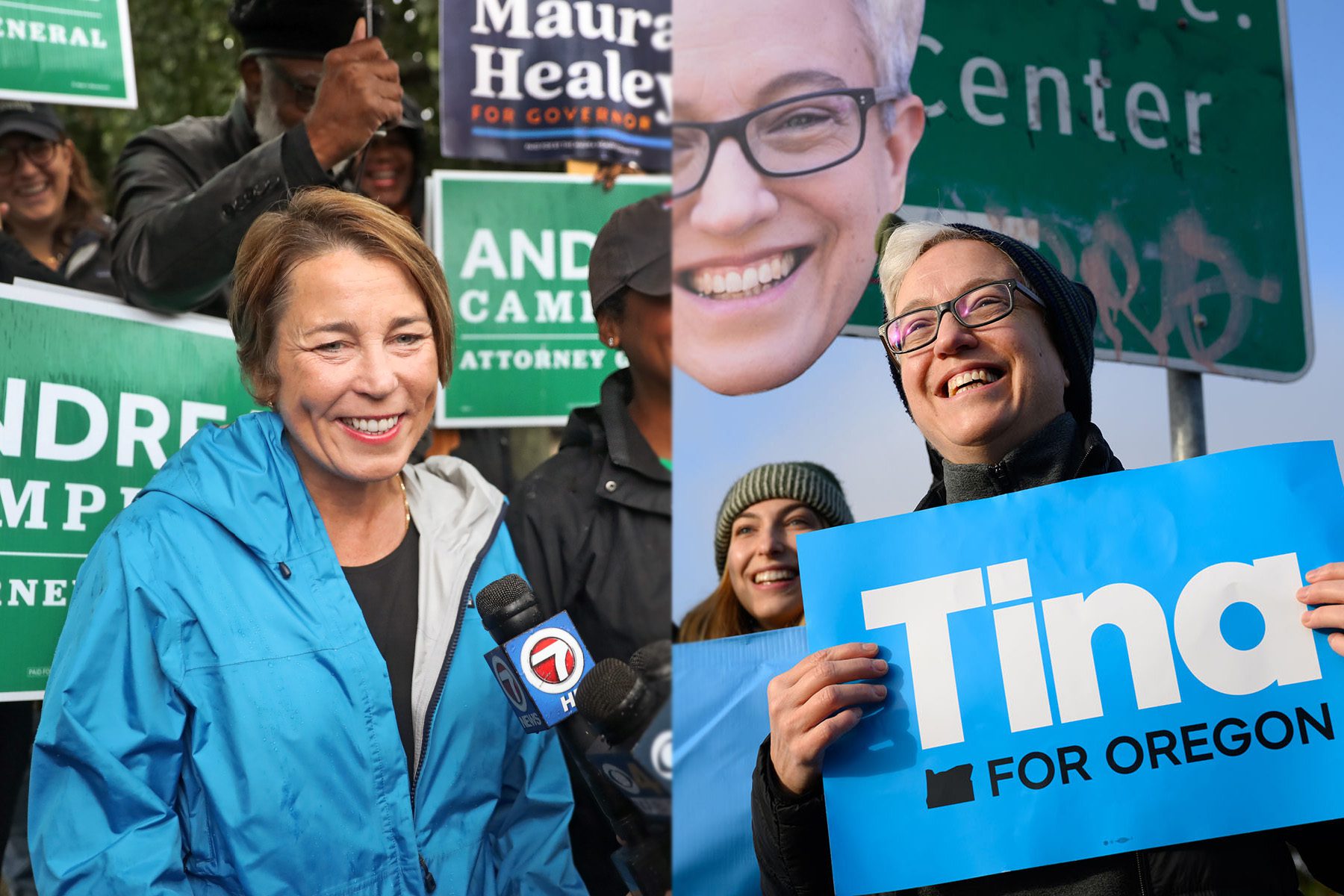 Diptych of Maura Healey and Tina Kotek