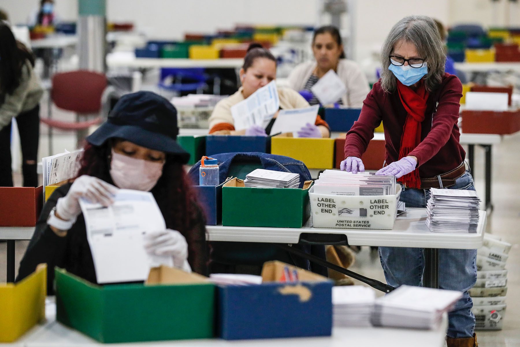 Ballots are received, sorted and verified at the Los Angeles County ballot processing facility.