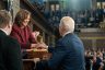 President Biden greets Vice President Kamala Harris as he arrives to deliver his State of the Union address.