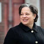 Jennifer McClellan smiles as she greets constituents in Richmond, Virginia.