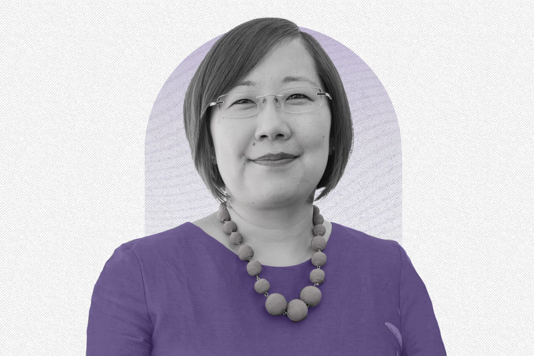 Photo illustration of Lisa Sasaki on a purple background.