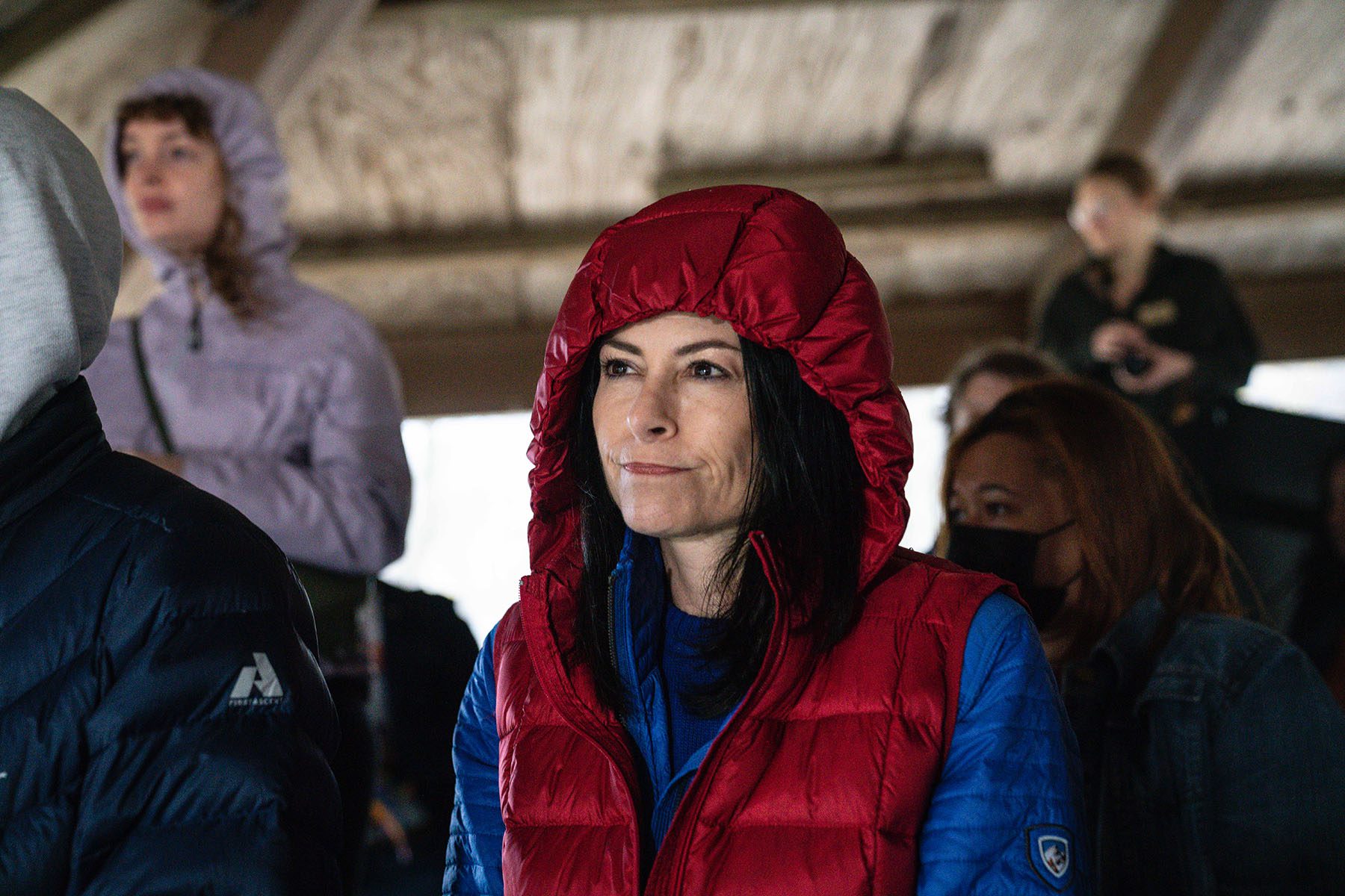 Michigan Attorney General Dana Nessel, listens at a rally for Michigan Governor Gretchen Whitmer.