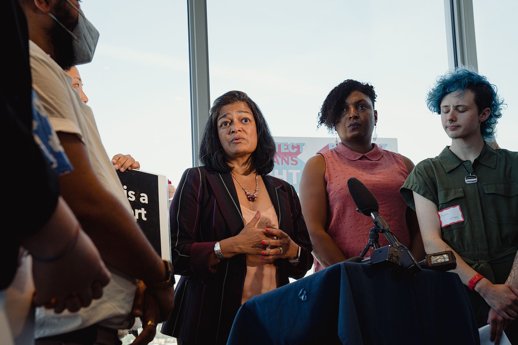 Rep. Pramila Jayapal holds a press conference with local transgender rights advocates to celebrate the introduction of the Trans Bill of Rights.