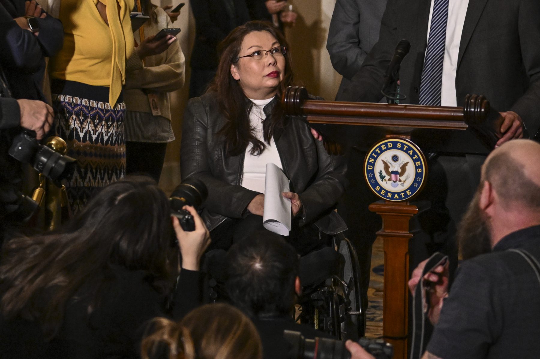 Senator Tammy Duckworth of Illinois, in wheelchair inside the Capitol