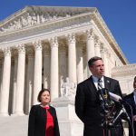 Missouri Attorney General Andrew Bailey speaks with reporters outside the Supreme Court in Washington, D.C.