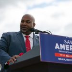 Lt. Gov. Mark Robinson speaks before a rally for former U.S. President Donald Trump.